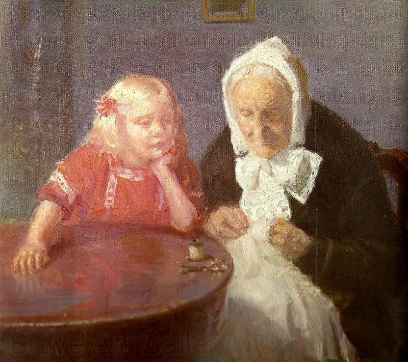 Anna Ancher bedstemor underholdes Spain oil painting art